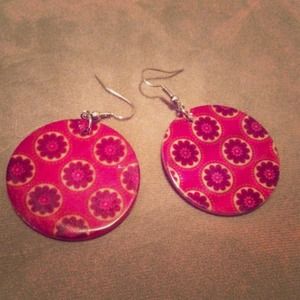 Hand-Painted Unique Red Flowers Seashell Earrings