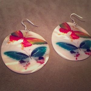 Hand-Painted Unique Butterfly Seashell Earrings
