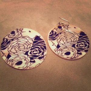 Hand-Painted B/W Flowers Unique Seashell Earrings