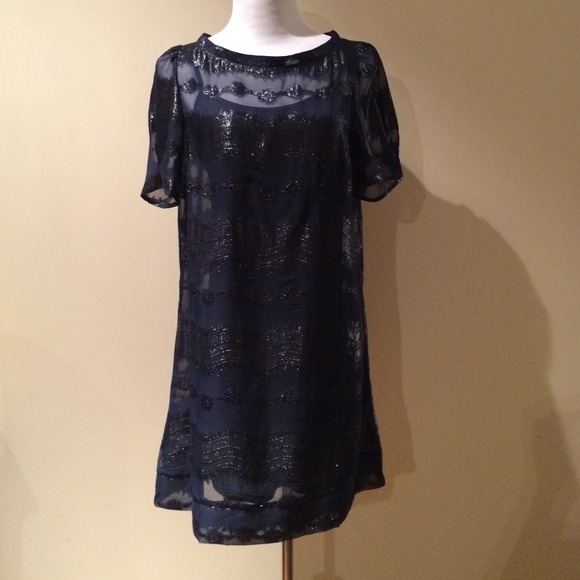 Play by C. Ronson Navy Sheer Dress