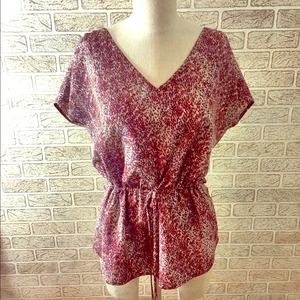 V-neck Cinched Waist Silk Top