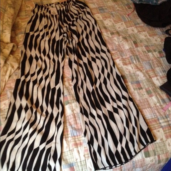 Cream and black striped palazzo pants