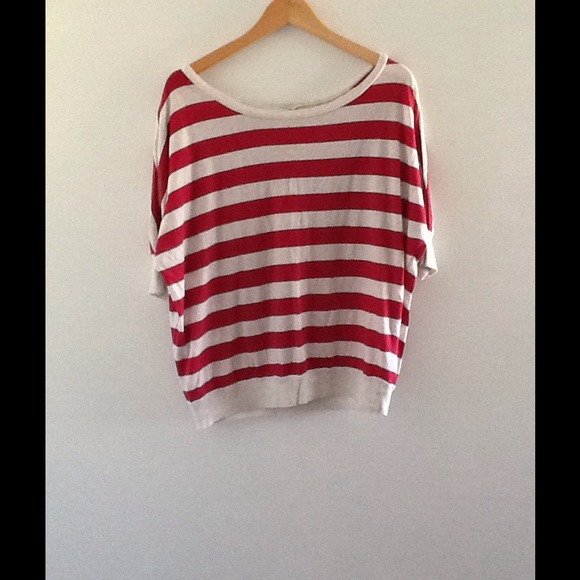 Red(pink)/tan stripped shirt - off the shoulder