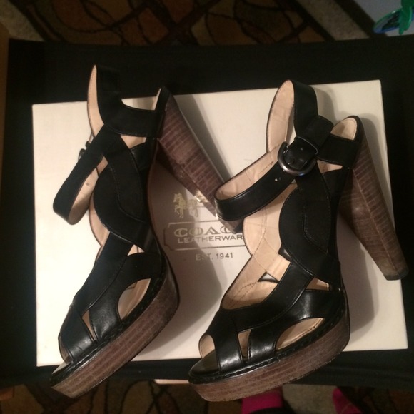 Authentic Coach Leather Wood Heel Sandals - Picture 2 of 2