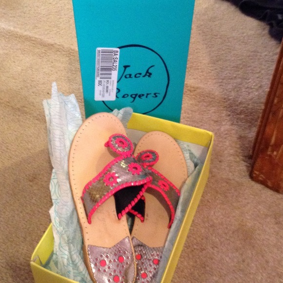 Jack Rogers (metallic silver and hot pink)