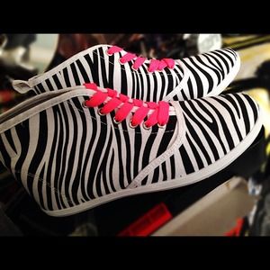 Zebra Print Shoes with Hot Pink Laces