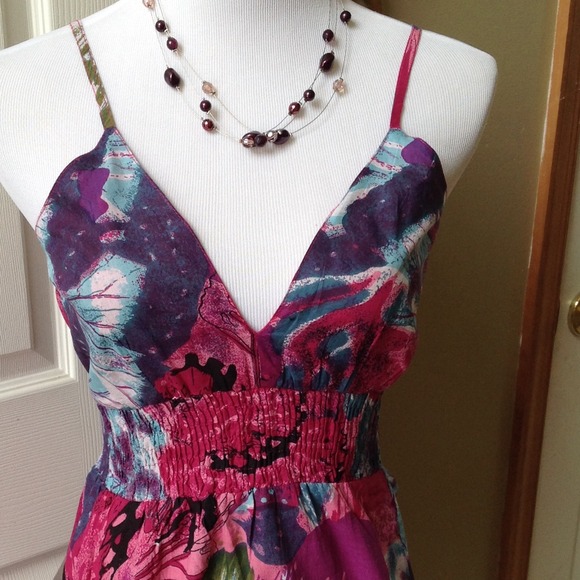 Pink/Purple Flowers Printed Summer Dress - Picture 2 of 4