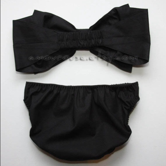 Etsy Solid Black Bow Bandeau Set Size Small - Picture 3 of 4