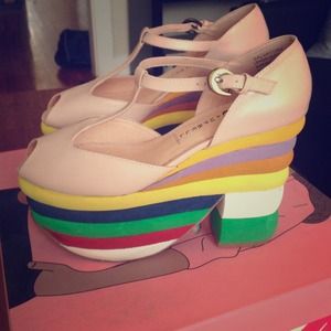 Jeffrey Campbell Groovie Nude Rainbow Platforms