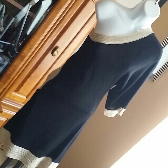 SOLD. Black /GOLD Knit Asymmetrical Dress - Picture 2 of 4