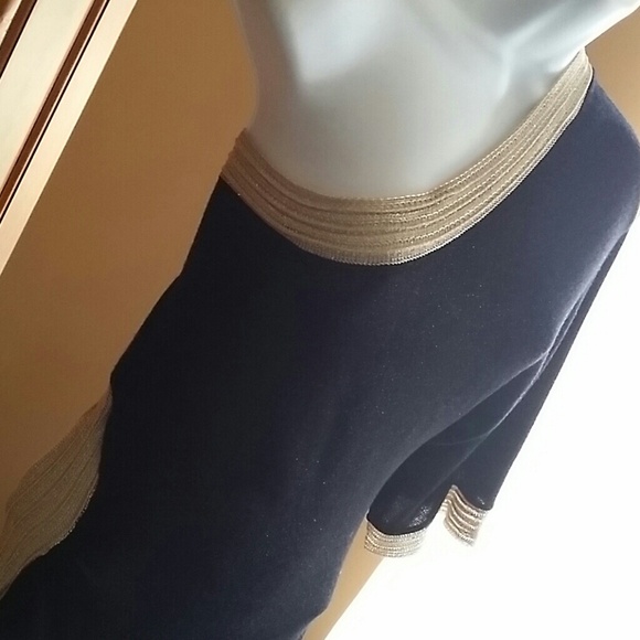 SOLD. Black /GOLD Knit Asymmetrical Dress - Picture 3 of 4