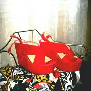 Red platform wedge sandals