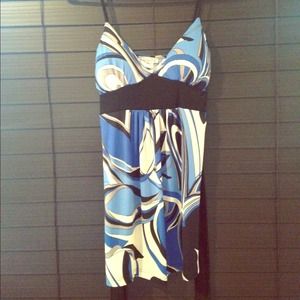 Spaghetti strap blue and white tank top