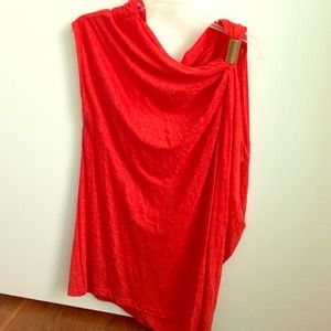 Kenneth Cole Bright Red Orange Drapey Top