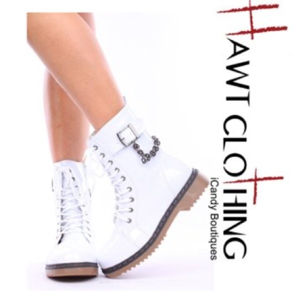 White parent leather combat boots