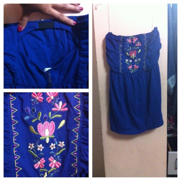 Blue Strapless Floral Top - Picture 1 of 1