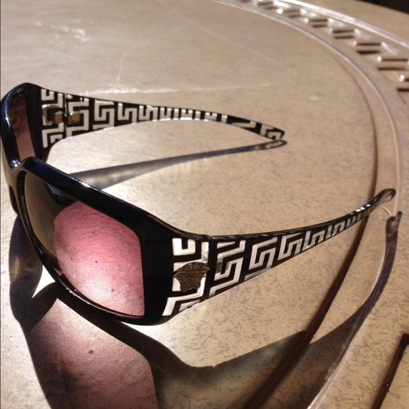 Black and clear frosted Greek key sunglasses. New