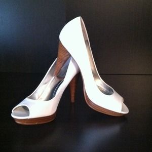 Summer must have white peep toe wooden heel