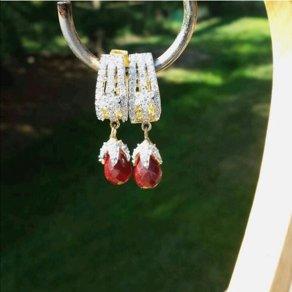 Cubic zirconia & red ruby crystal earrings - Picture 2 of 4