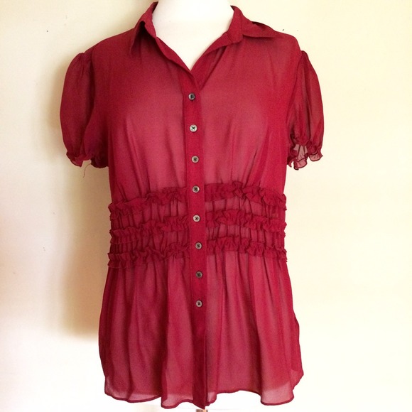 Beautiful red button up blouse!