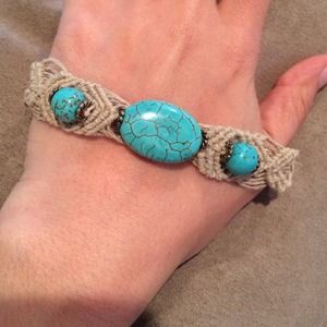 Handmade macrame bracelet with turquoise beads