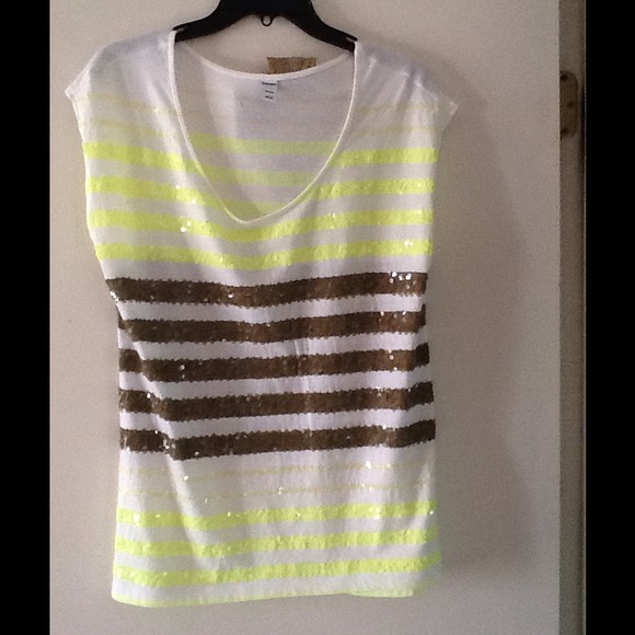 White multi colored sequence top