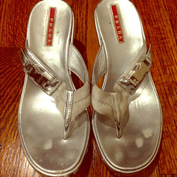 Silver PRADA Sandals! Size 5.5! - Picture 1 of 4