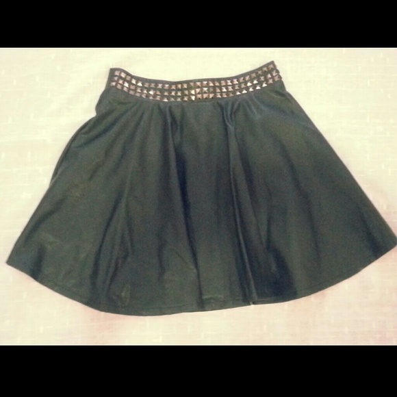 Faux Leather Studded Skater Skirt