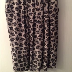 Gray Silk Leopard Print Skirt