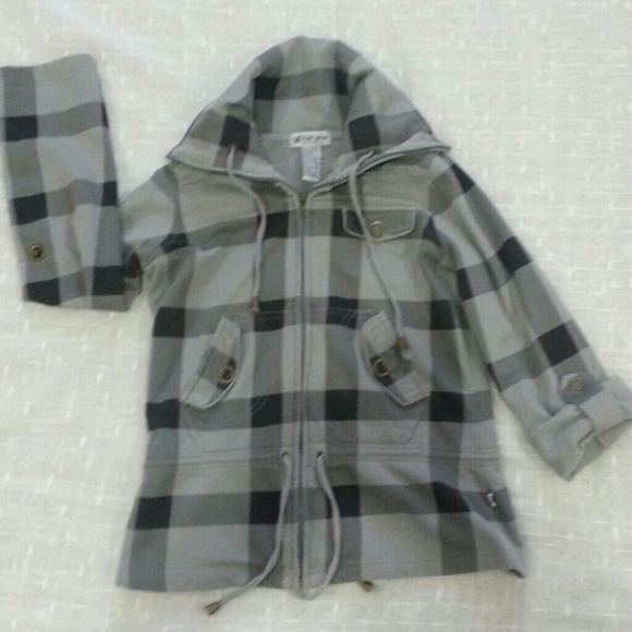 Grey Plaid Peplum Jacket w Hardware