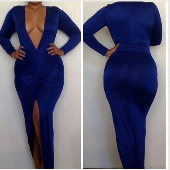 Low cut blue dress