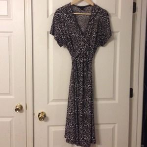 Short Sleeve, Knee Length Animal Print Brown Dress