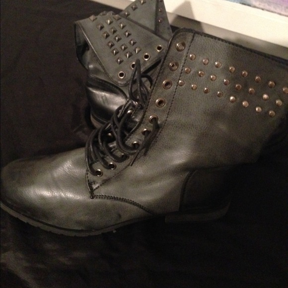 Gray Studded Combat Boots