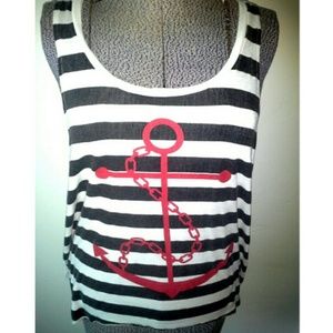 Striped loose tank with red anchor