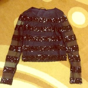 Zara sequin long sleeve crop top navy xs