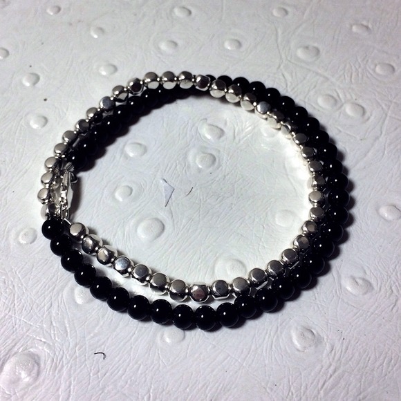 Jet and Silver Plated Wrap Bracelet