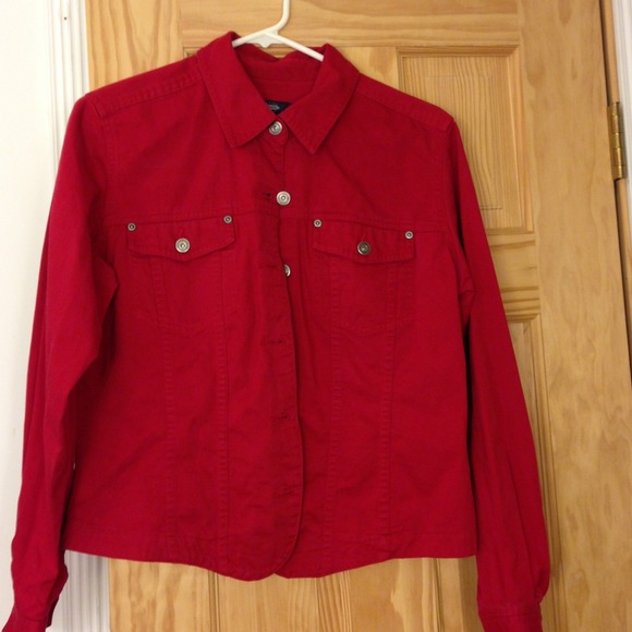 Red denim jacket