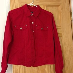 Red denim jacket