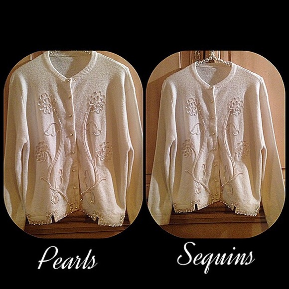 Gorgeous white vintage cardigan pearls and sequins - Picture 2 of 4