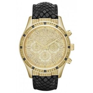 💰MICHAEL KORS💰 Black Leather Gold GLITZ Watch