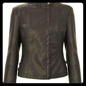 FRENCH CONNECTION LEATHER LIKE BLACK BIKER JACKET