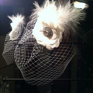 White Flower and Feather Birdcage Wedding Veil