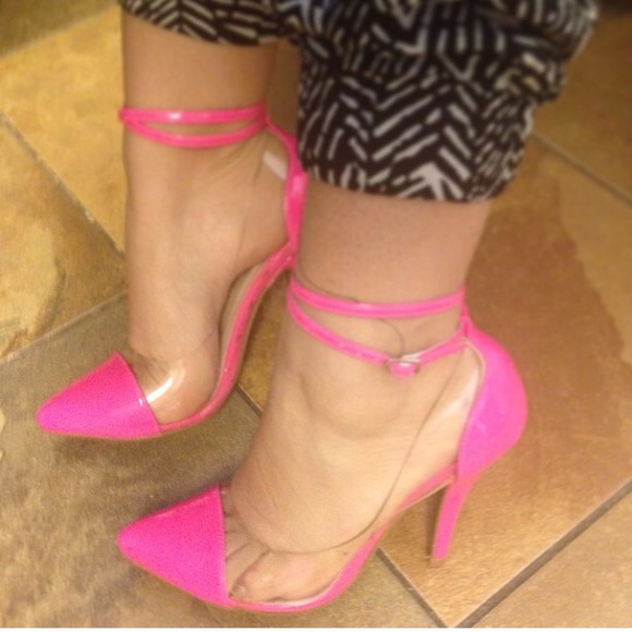Hot Neon Pink Cap Toe Heel Pumps