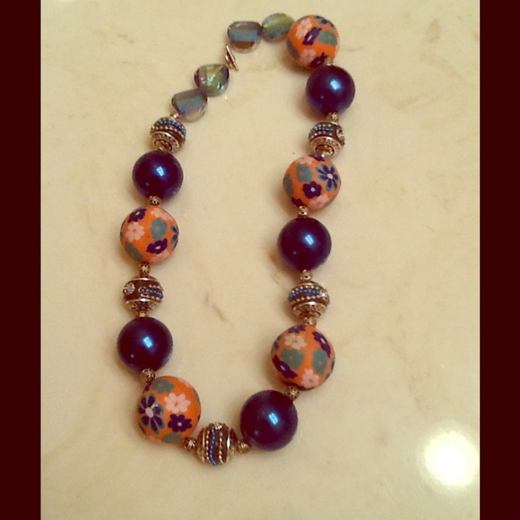 Coral and navy necklace