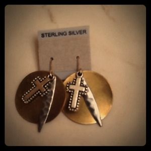 Silver and gold cross earrings