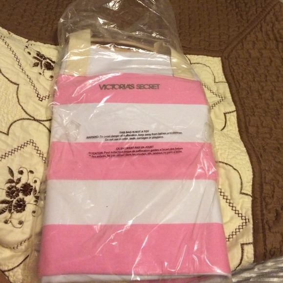 Pink and white Victoria's Secret duffle bag