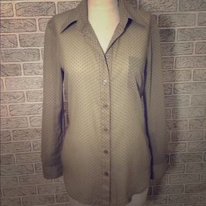 BCBG Slit Back Silk Button up Blouse