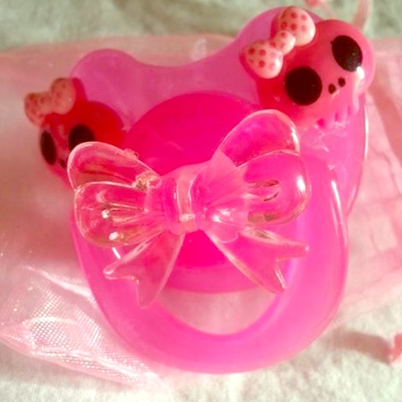 Baby girl pink skull and bow  pacifier