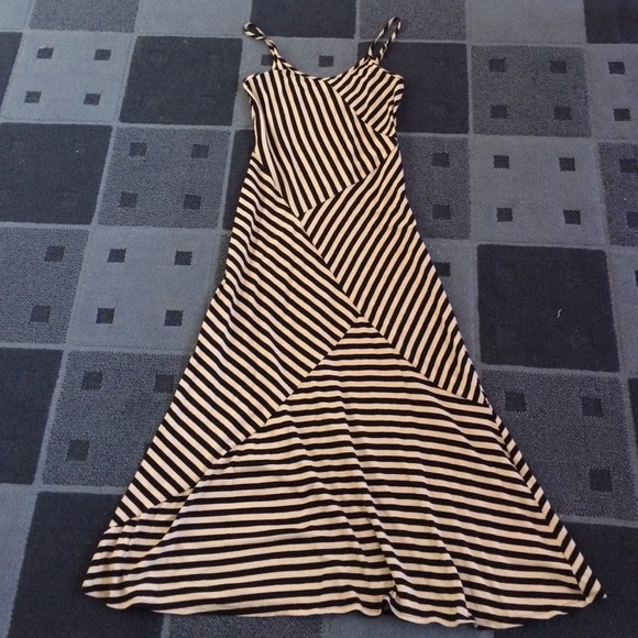 ‼️SOLD‼️ Tan and Black Striped Maxi Dress - Picture 1 of 1