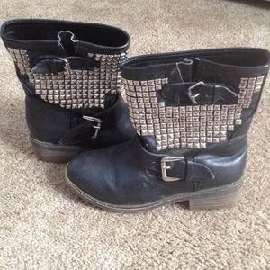 Black stud moto boots